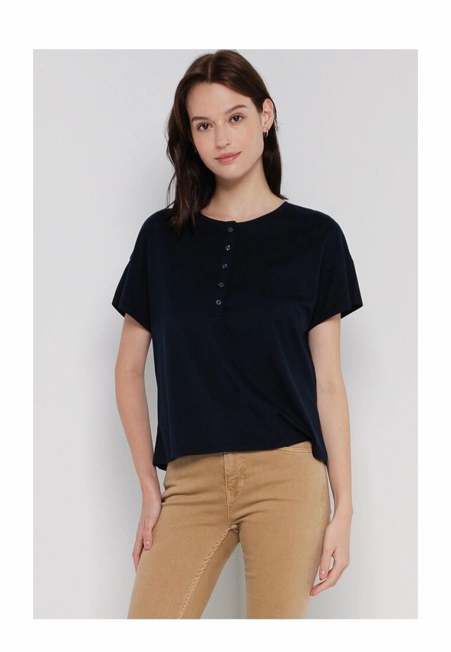 Women * | Banana Republic Short Sleeves Supima Boxy Henley Top