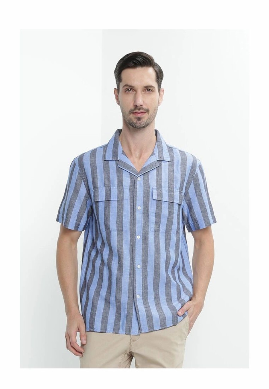 Men * | Banana Republic Cotton Linen Stripe Resort Shirt