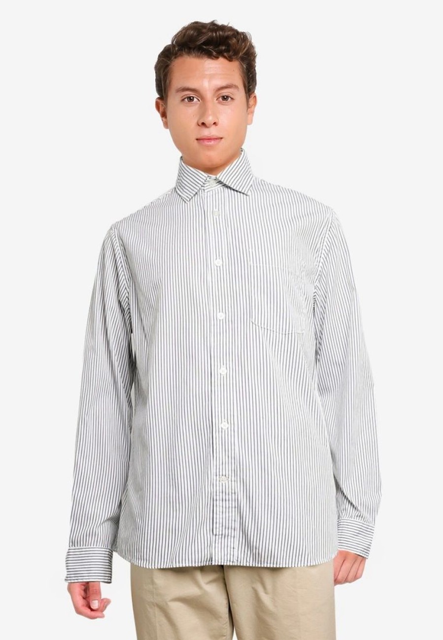 Men * | Banana Republic Untucked Striped Luxe Poplin Shirt