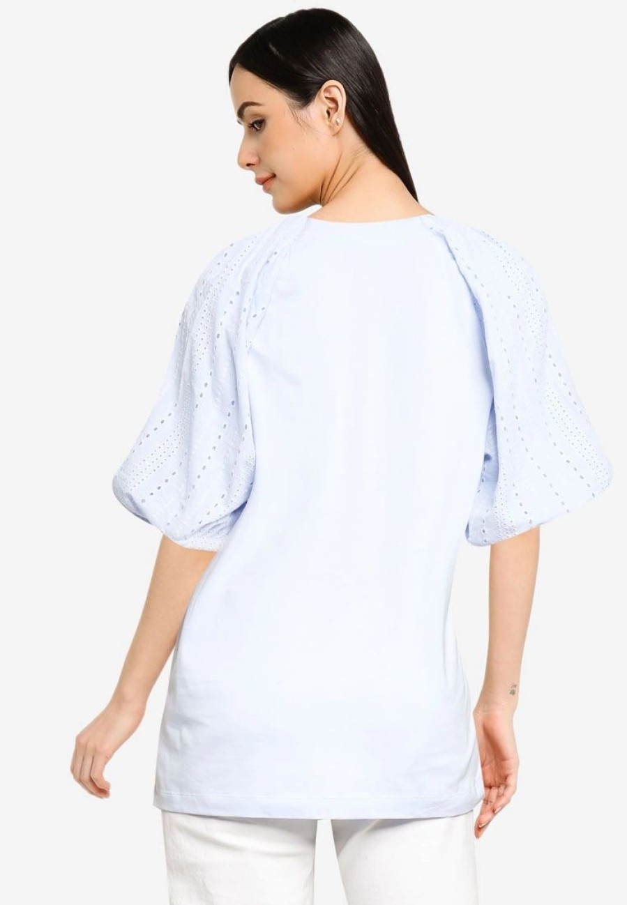 Women * | Banana Republic Puffed Sleeves Embroidery Blouse