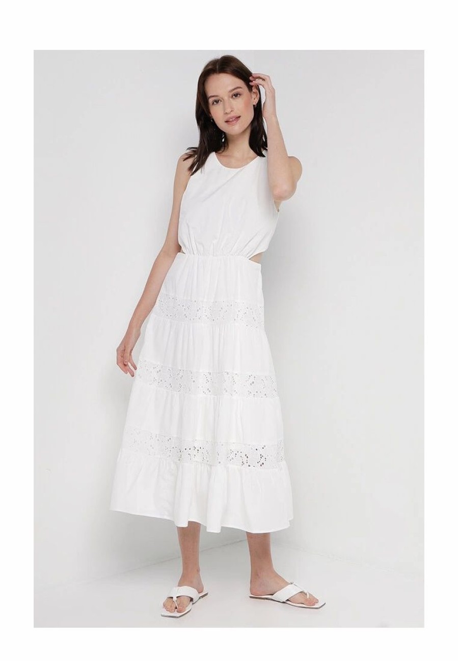 Women * | Banana Republic Sleeveless Lace Trim Midi Dress