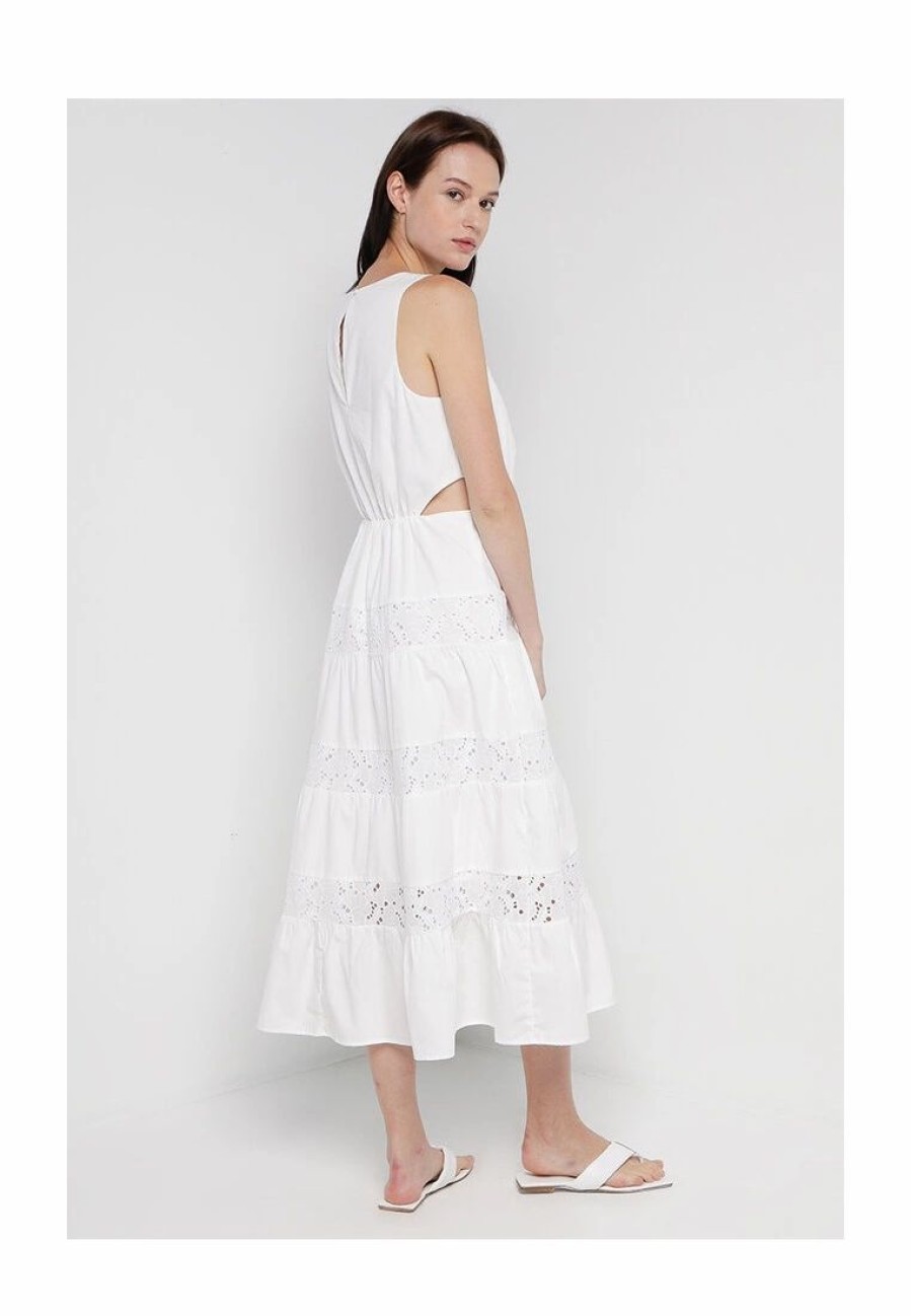 Women * | Banana Republic Sleeveless Lace Trim Midi Dress