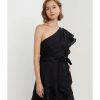 Women * | Banana Republic One Shoulder Flounce Linen Mini