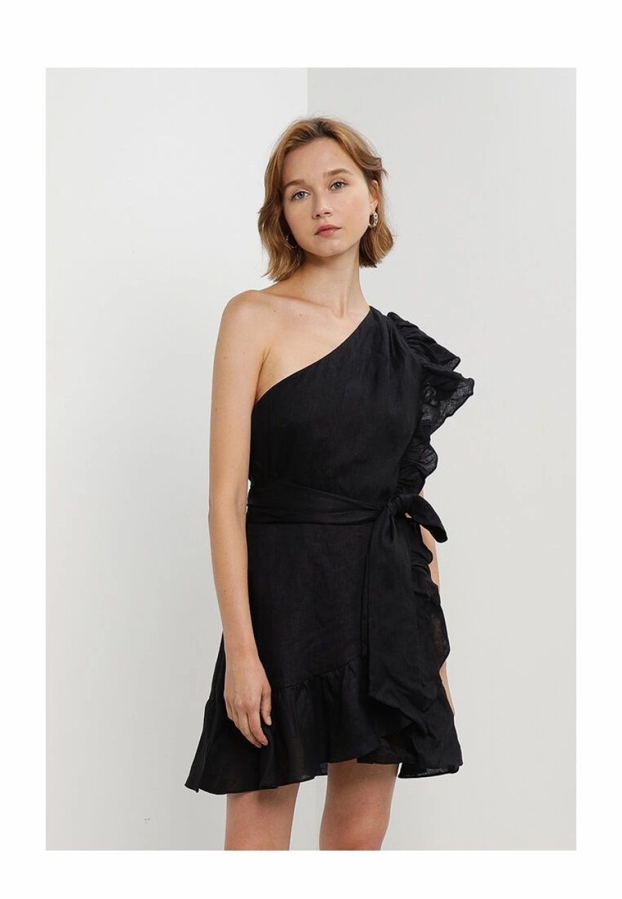 Women * | Banana Republic One Shoulder Flounce Linen Mini