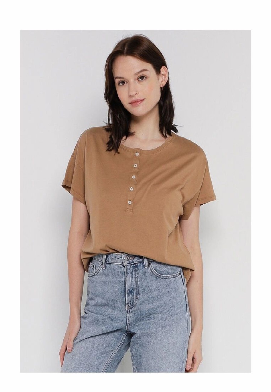 Women * | Banana Republic Short Sleeves Supima Boxy Henley Top