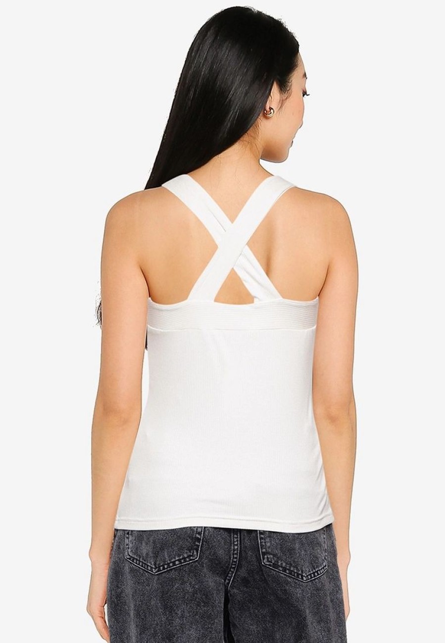 Women * | Banana Republic Rib Square Neck Cross Back Tank Top