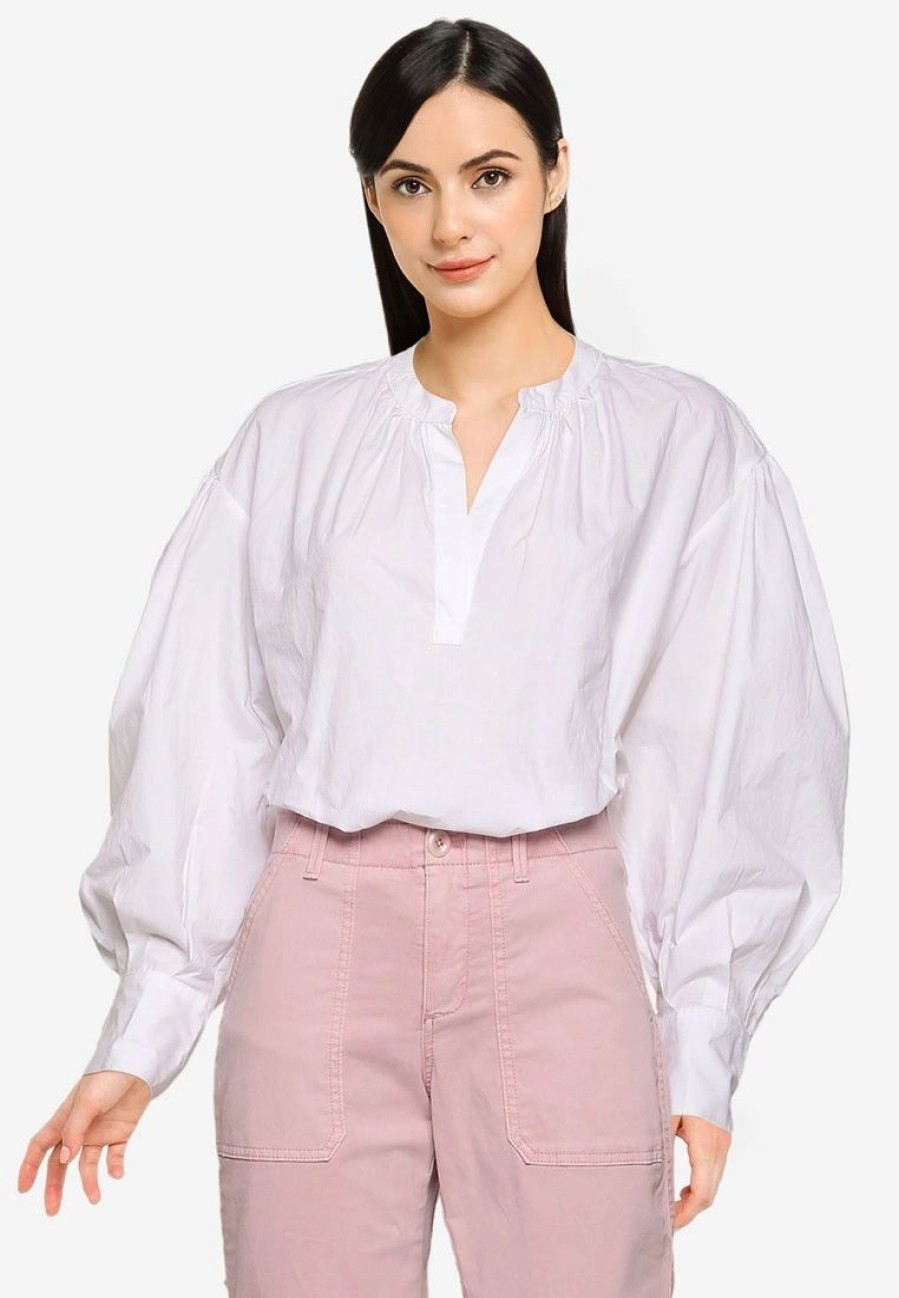 Women * | Banana Republic Long Sleeve Volume Sleeve Poplin Top