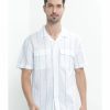 Men * | Banana Republic Cotton Linen Stripe Resort Shirt