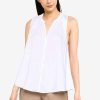 Women * | Banana Republic Split Neck Pleated Poplin Top