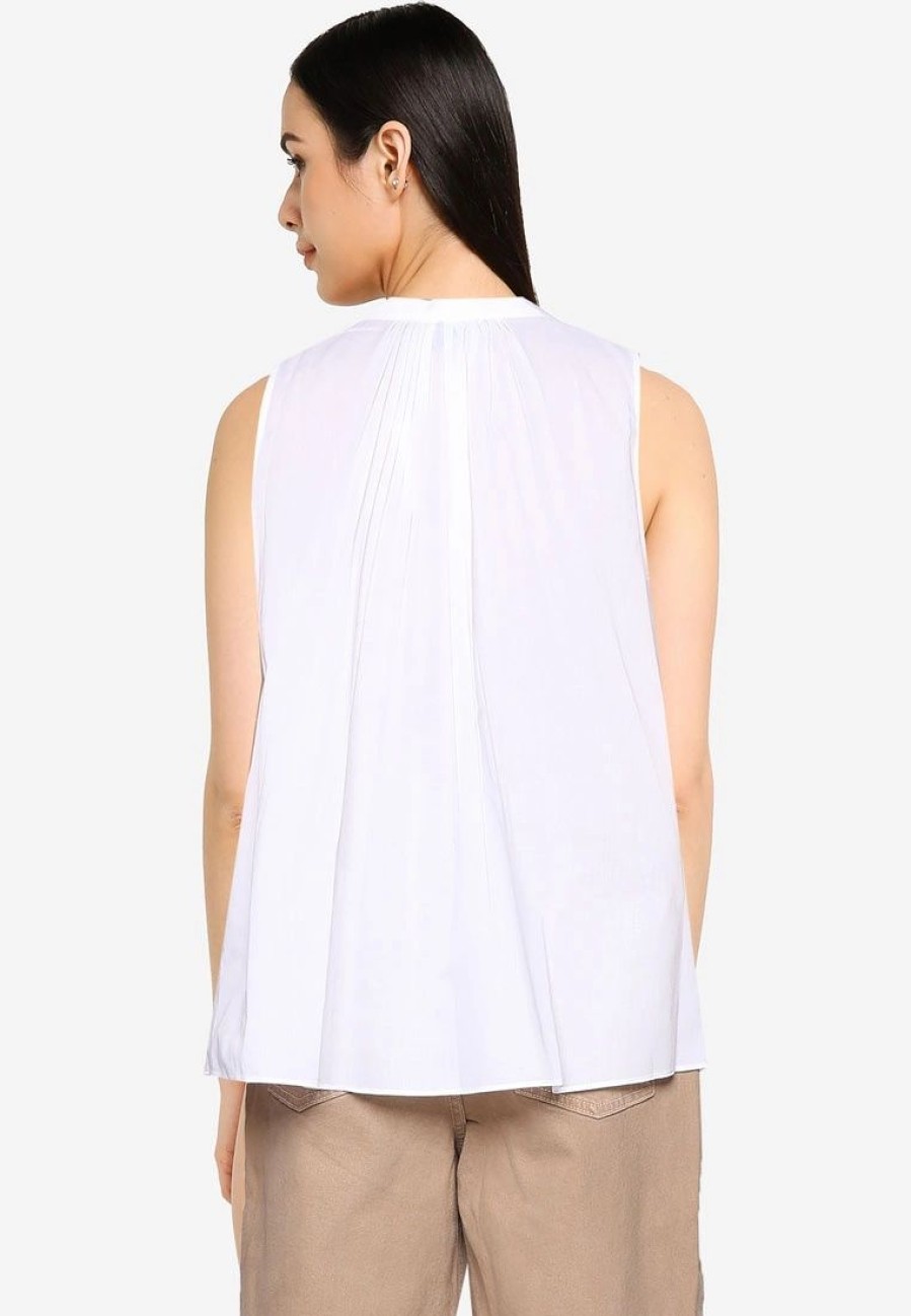 Women * | Banana Republic Split Neck Pleated Poplin Top